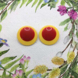 Vintage Retro Round Yellow Red Clip On Earrings